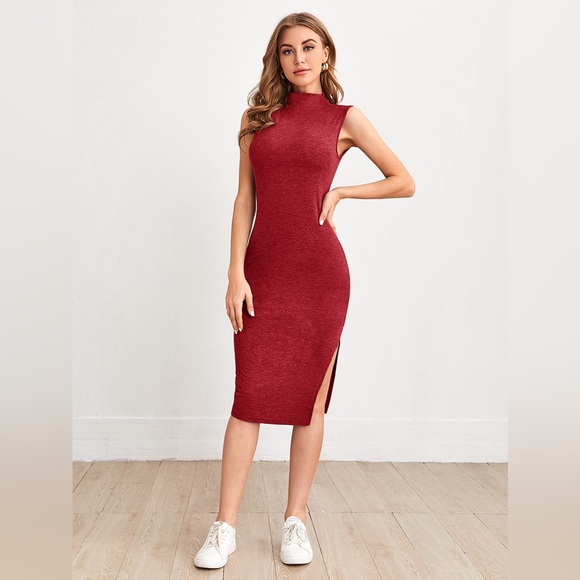 Essnce Mock Neck Split Thigh Bo dycon Dress - Picture 1 of 3